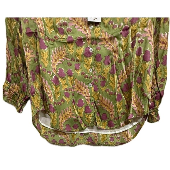 Clara The Label Blouse Size Medium NWT Green Floral Boho Cotton Blend Top - Picture 4 of 8
